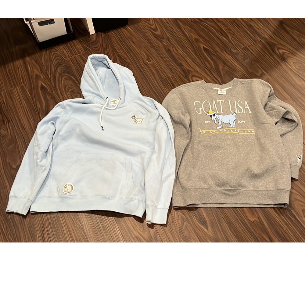 Goat USA Hoodie and Sweatshirt Bundle Light Blue Gray Large Medium OG Collection